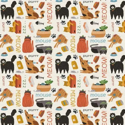 Here Kitty, Kitty Meow 43"/44" Fabric Per Yard