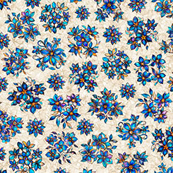 Ivory Mosaic Blooms Tossed Floral Cotton 44/45 Fabric Per Yard