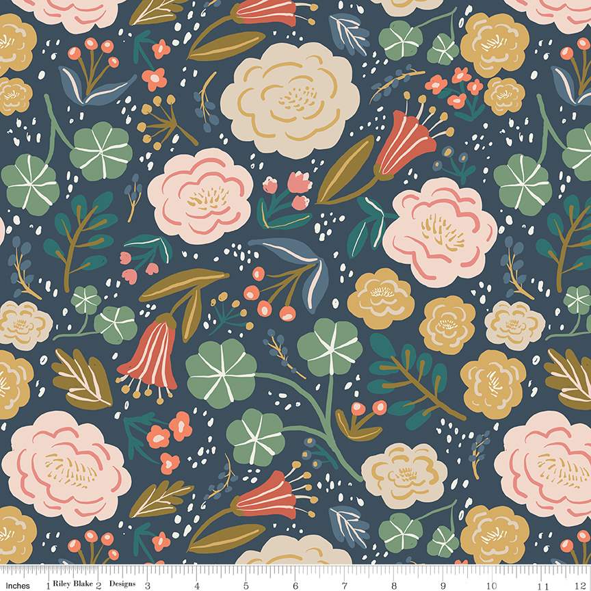 Ivy Reese Floral Navy Cotton Wideback Fabric per yard