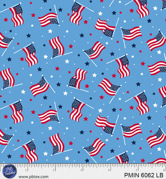 Light Blue Patriotic Minis PMIN-6062-LB Cotton 44/45 Fabric Per Yard
