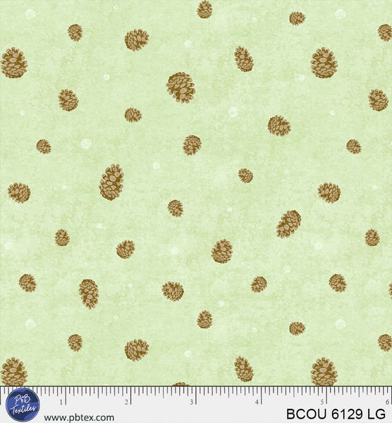 Light Green Pinecones Bigfoot Country BCOU-6129-LG Cotton 44/45 Fabric Per Yard
