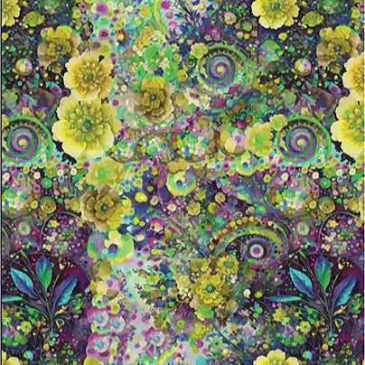 Lime Whimsical Flower Garden Wideback Fabric Per Yard