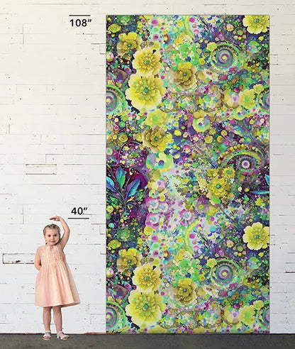 Lime Whimsical Flower Garden Wideback Fabric Per Yard