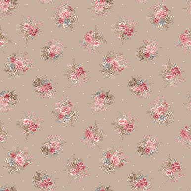 Small Bouquet Tan Meadow Blush 43"/44" Cotton Fabric Per Yard