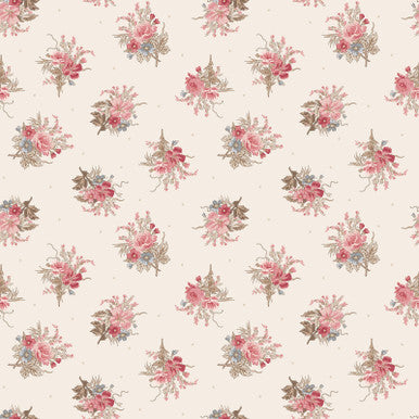 Small Bouquet White Meadow Blush 43"/44" Cotton Fabric Per Yard