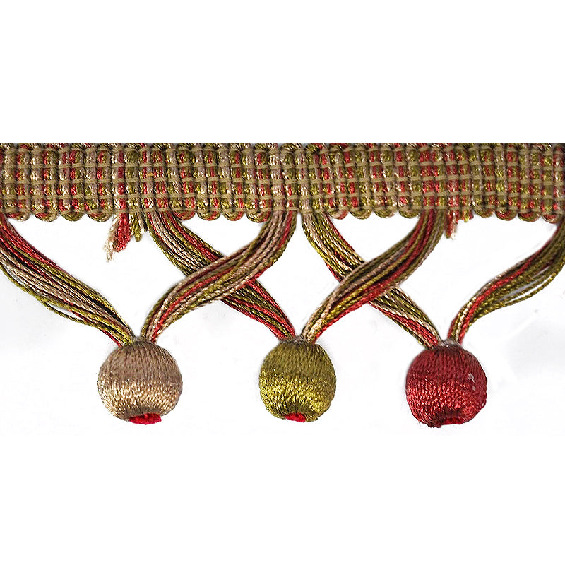 MIlante Collection - 1 3/4" Length BALL FRINGE (25 Yard Roll) - BF-1481-18/16 Brown, Green and Red