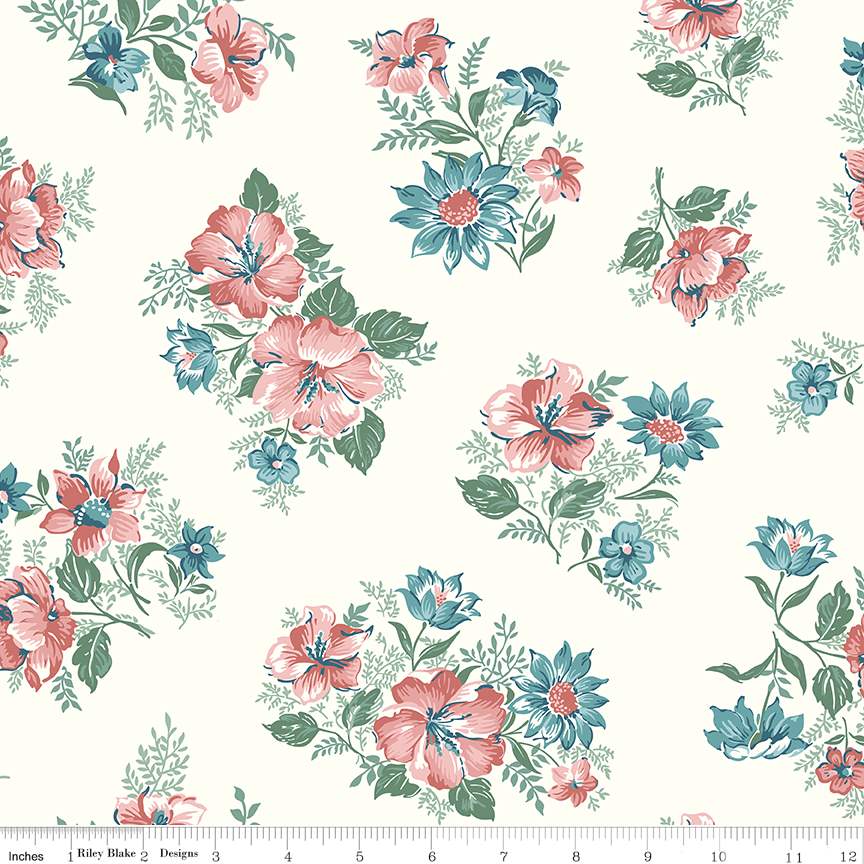 Mary Catherine Floral Cloud Cotton Wideback Fabric per yard