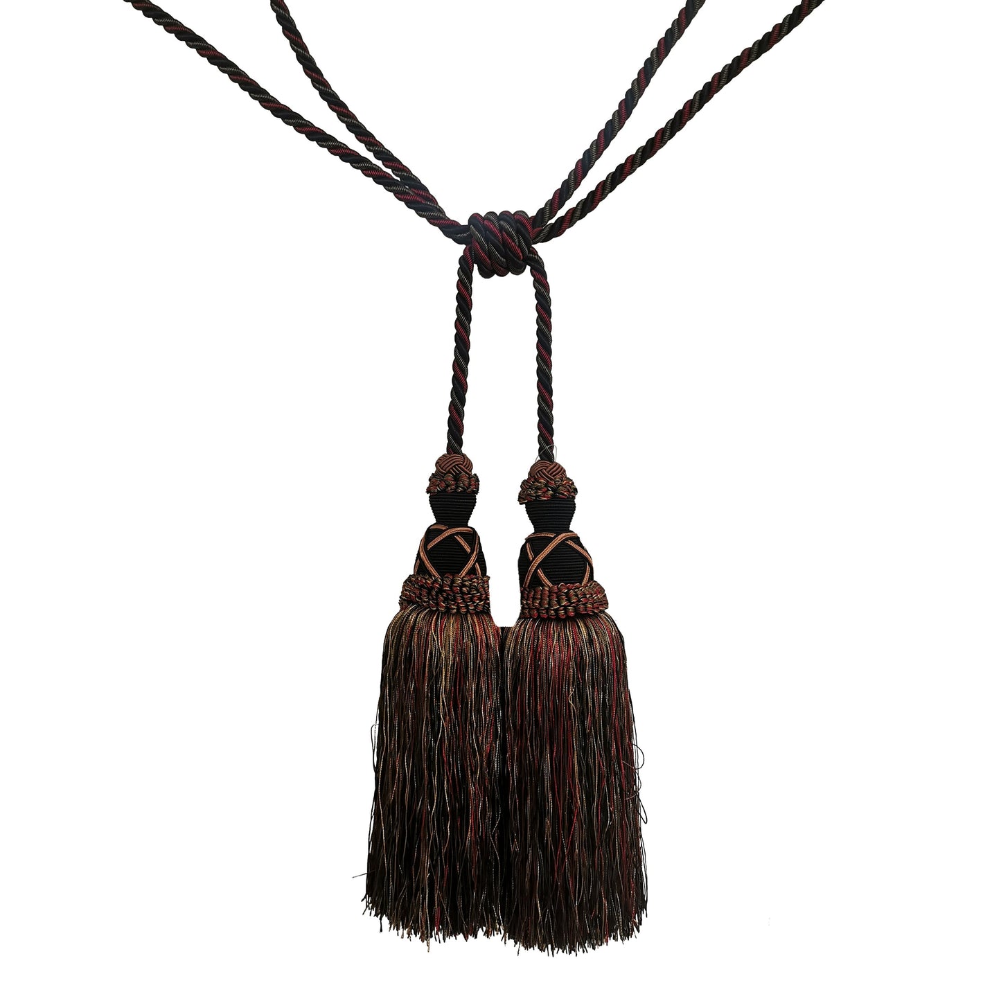 Milante Collection - 11" Length DOUBLE TASSEL TIEBACK - BT-622-02/36 Olive, Red and Black