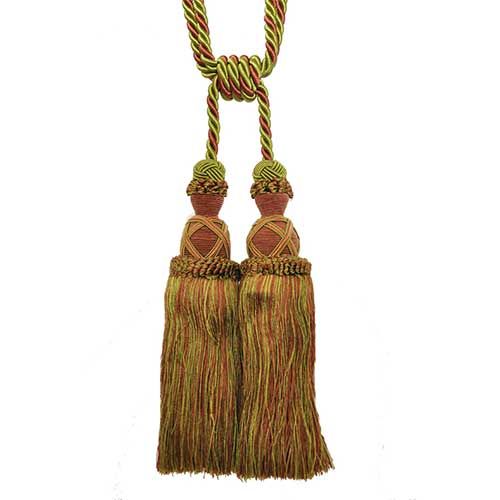 Milante Collection - 11" Length DOUBLE TASSEL TIEBACK - BT-622-06/36 Brown and Olive Green