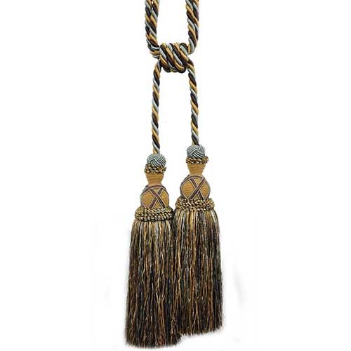 Milante Collection - 11" Length DOUBLE TASSEL TIEBACK - BT-622-11/06 Grey and Brown