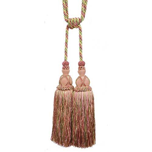 Milante Collection - 11" Length DOUBLE TASSEL TIEBACK - BT-622-20/14 Pink and Mint Green