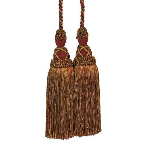 Milante Collection - 11" Length DOUBLE TASSEL TIEBACK - BT-622-22/10 Red and Gold