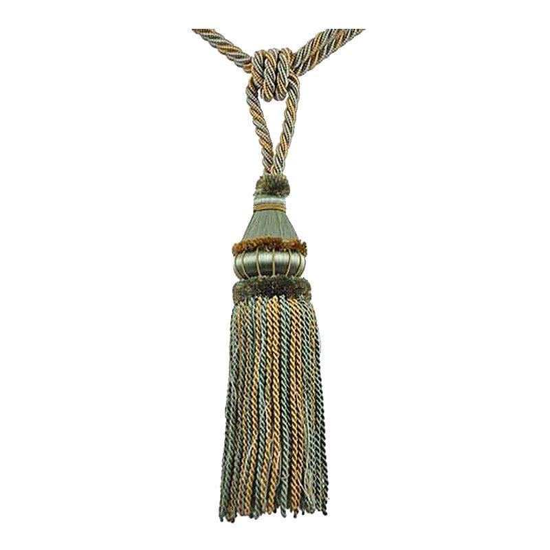 Mulberry Collection - 12" Length SINGLE TASSEL TIEBACK - BT-6002-33/82 Turquoise and Taupe