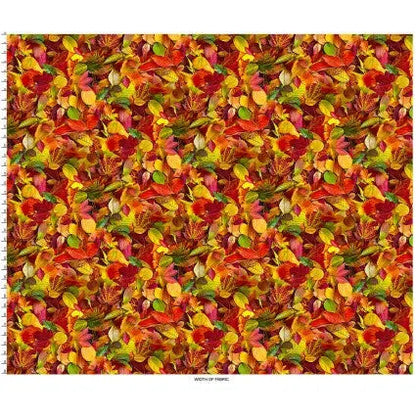 Multi All Fall Down Leaves Cotton Wideback Fabric per yard