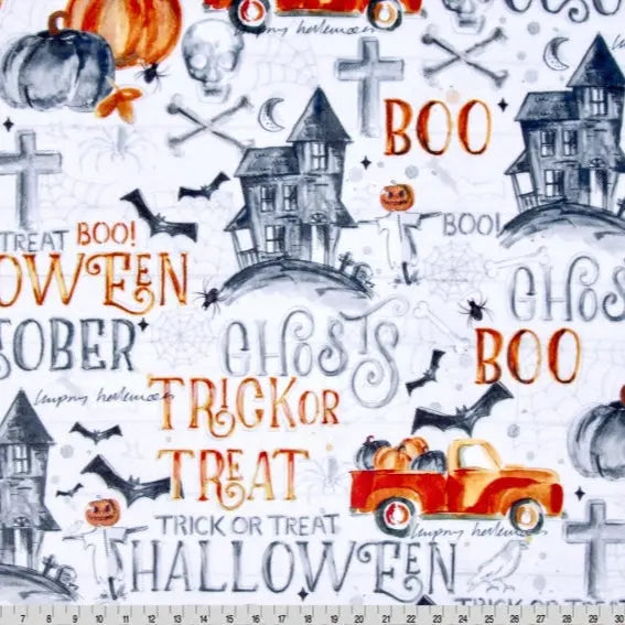 Multi Black Hallows Eve Digital Cuddle Fabric per yard