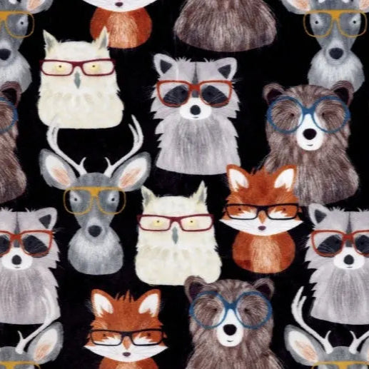 Multi Black Nature Nerds Digital Cuddle Black Fabric per yard - ( 2/3 Yard Pack )