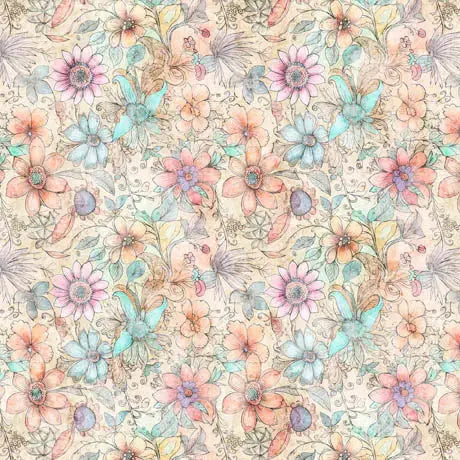 Multi Color Fairy Flowers 44"/45" Fabric Per Yard