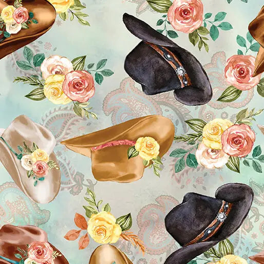 Multi Gone Country Hats Cotton 44"/45" Fabric Per Yard
