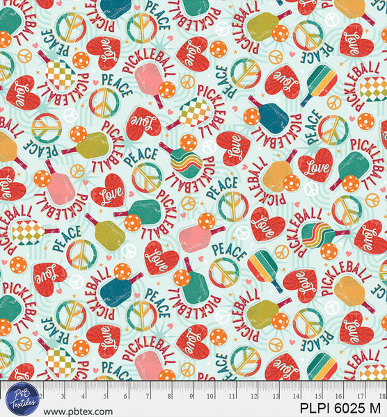 Multi Logos Peace, Love, Pickleball Cotton 44/45 Fabric Per Yard