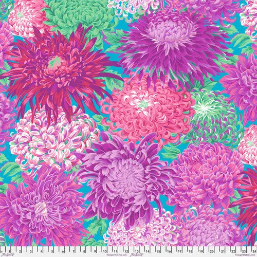 Multi Magenta Japanese Chrysanthemum Cotton Wideback Fabric Per Yard