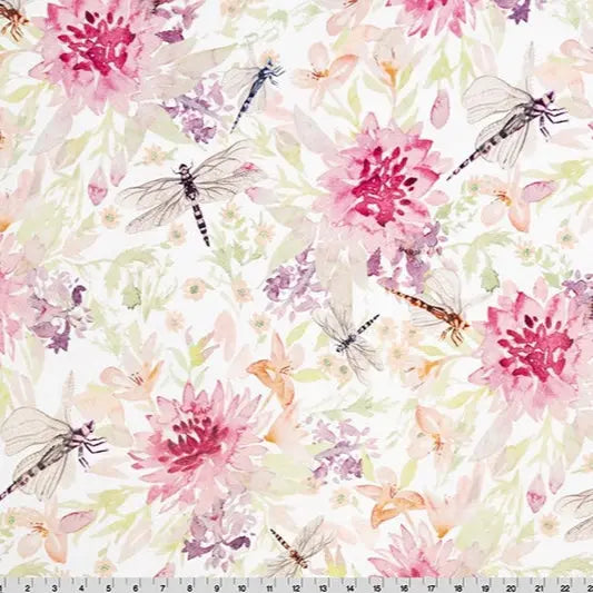 Multi Wild Dragonfly Digital Cuddle Elderberrry Fabric per yard