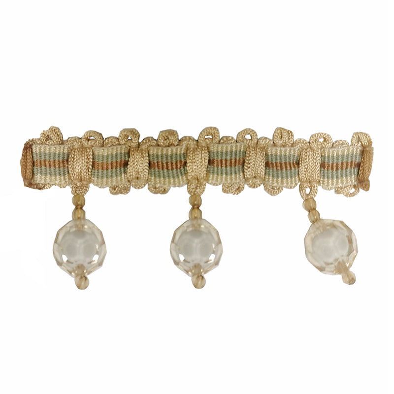 Mystique Collection - 2" length BEADED FRINGE (25 Yard Roll) - BF-4028-28/33 Gold and Taupe