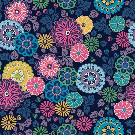 Navy Blossom Bond Cotton 43"/44" Fabric Per Yard