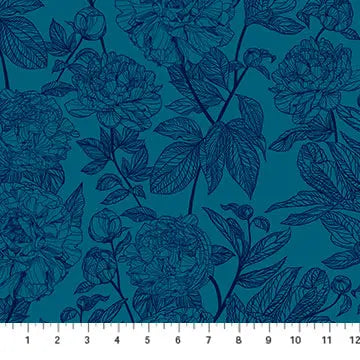 Navy Blue Peonies Indelible by Anna Maria for Northcott Cotton 44"/45" Fabric Per Yard