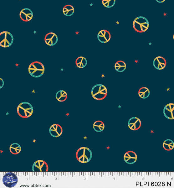 Navy Blue Rainbow Peace Symbol Peace, Love, Pickleball Cotton 44/45 Fabric Per Yard