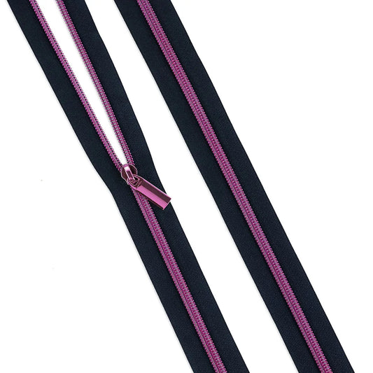Navy #5 Nylon Tula Pink Coil Zipper 3yds and 9 Pulls