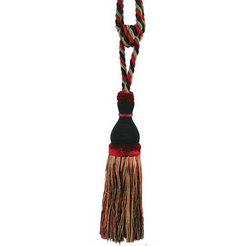 Newport Collection - 10-inch Single Tassel Tieback - BT-6004-02-36  Black and Olive Green