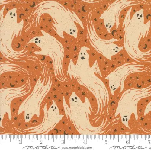 Orange Ghostly Ghost Halloween Ghost 44"/45" Fabric Per Yard