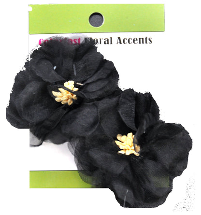 Organza Flower Appliqués - 12pcs 2 1/2" round (6 Cards Per Order) - BPP-A1-02 Black