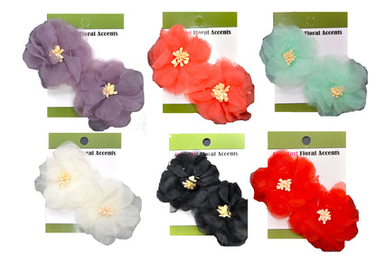 Organza Flower Appliqués - 12pcs 2 1/2" round (6 Cards Per Order) - BPP-A1-02 Black