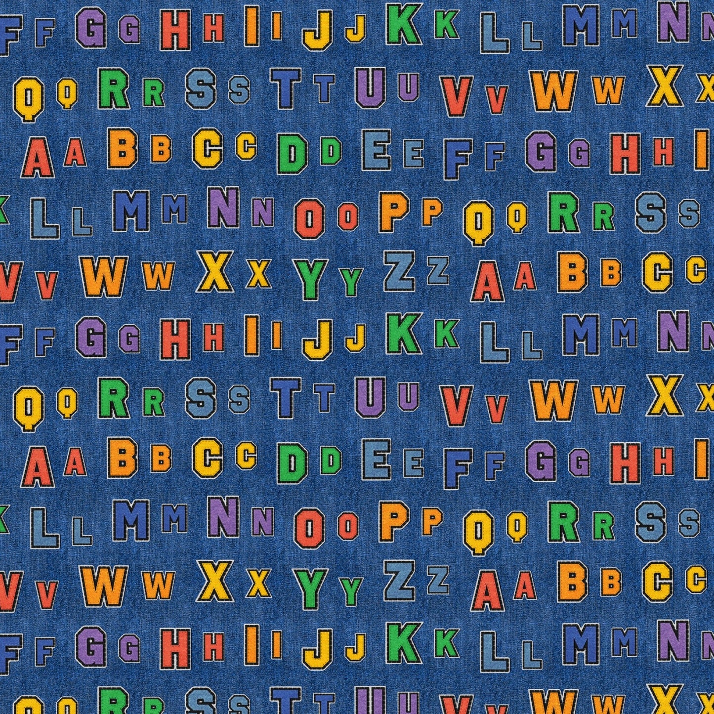 Blue Patch Perfect Alphabet Rows Cotton 43"/44" Fabric Per Yard