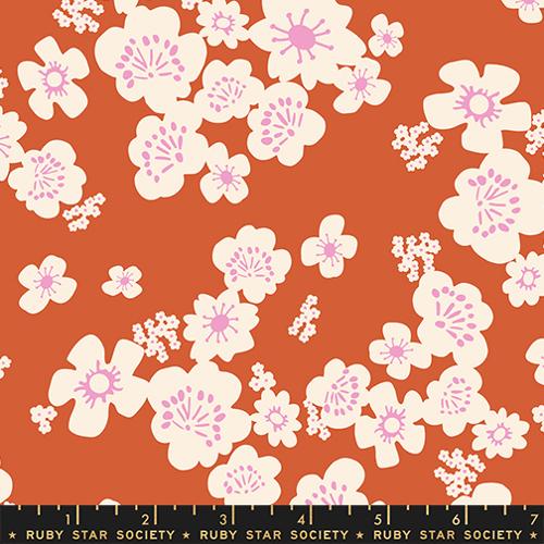 Paper Cuts 2 Persimmon Orange Retro Hawaiian Cotton 43"/44" Fabric Per Yard
