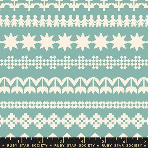Paper Cuts 2 Water Turquoise Stripes Knit Cotton 43"/44" Fabric Per Yard