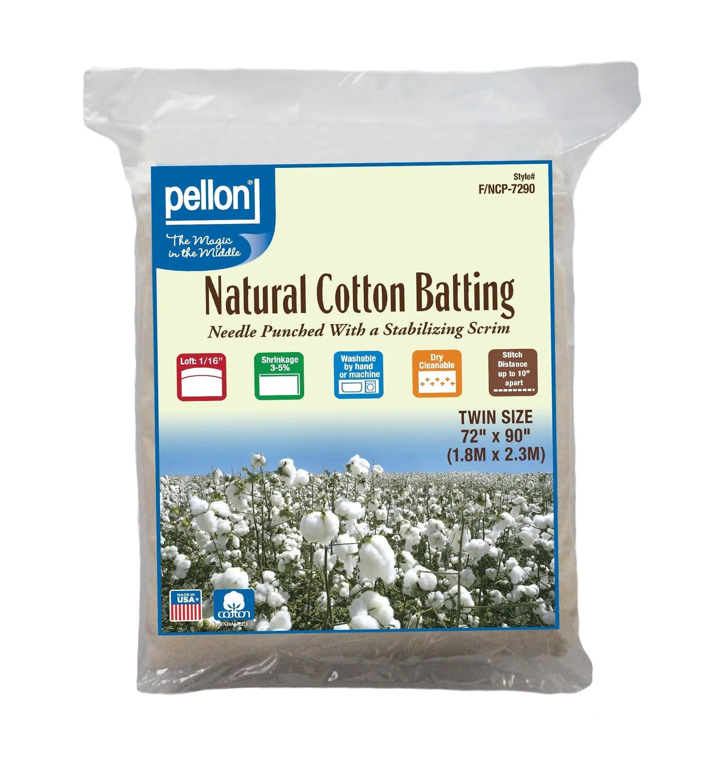 Pellon® Natural Cotton Batting With Scrim  72" x 90" Twin Size Package.
