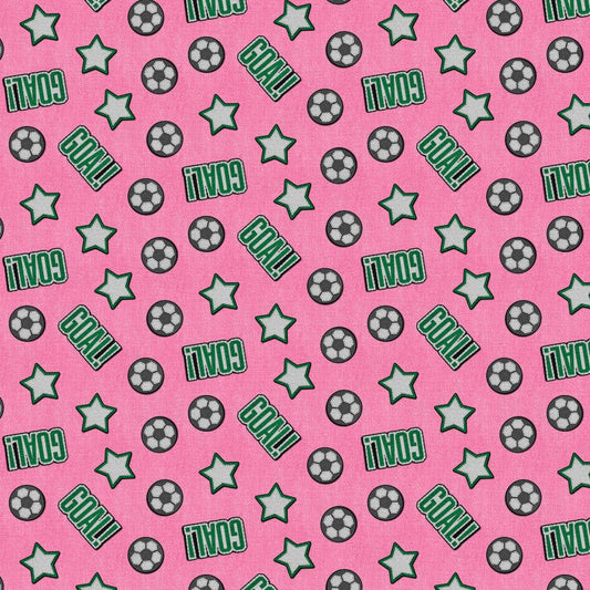 Pink Patch Perfect Soccer Cotton 43"/44" Fabric Per Yard