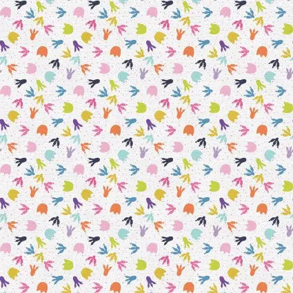 Pink Purple Ditsy Footprints Cotton Wideback Fabric per yard