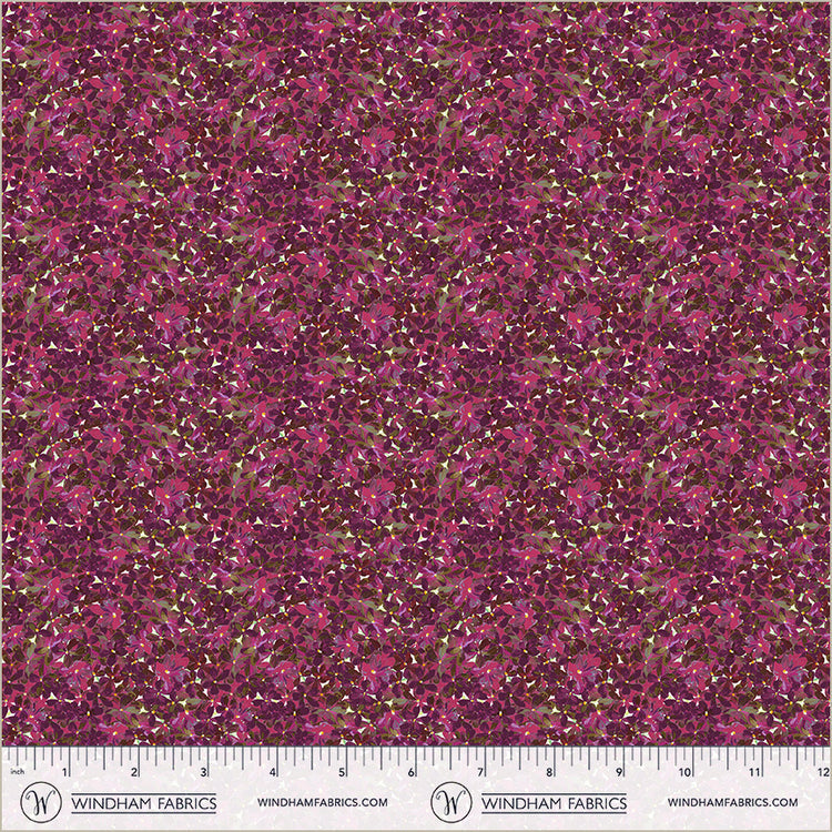 Plum Flowerbed Midnight Blooms Cotton 44"/45" Fabric Per Yard