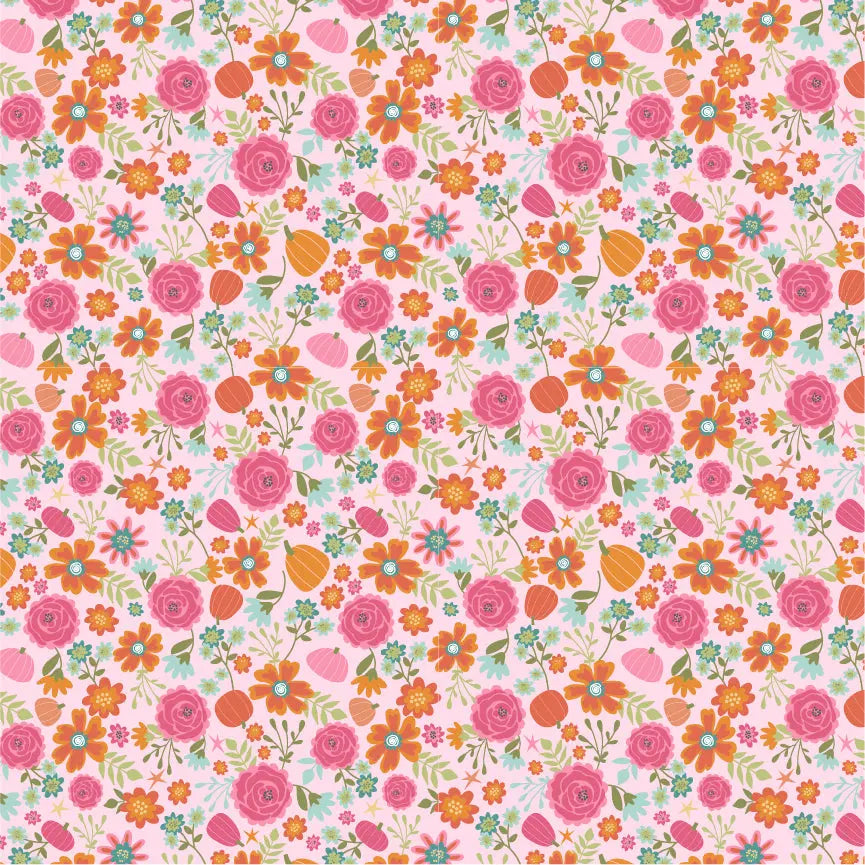 Pretty Pumpkin Poppie Cotton Pink 44"/45" Fabric Per Yard