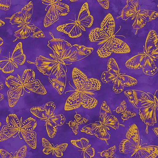 Purple Butterfy Impressions Cotton 44"/45" Fabric Per Yard