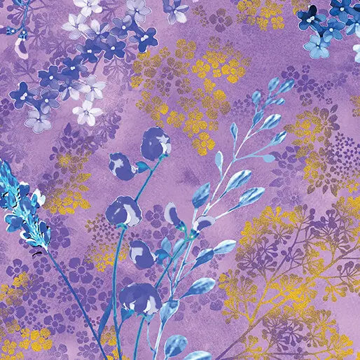 Purple Violet Metallic Sprigs Cotton 44"/45" Fabric Per Yard