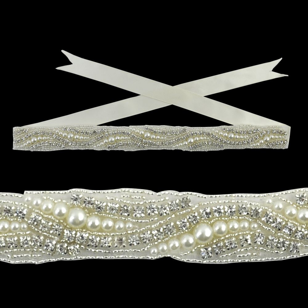 Rhinestone Sash with Ribbon - 12"width x 1" height - BR-Sash-2
