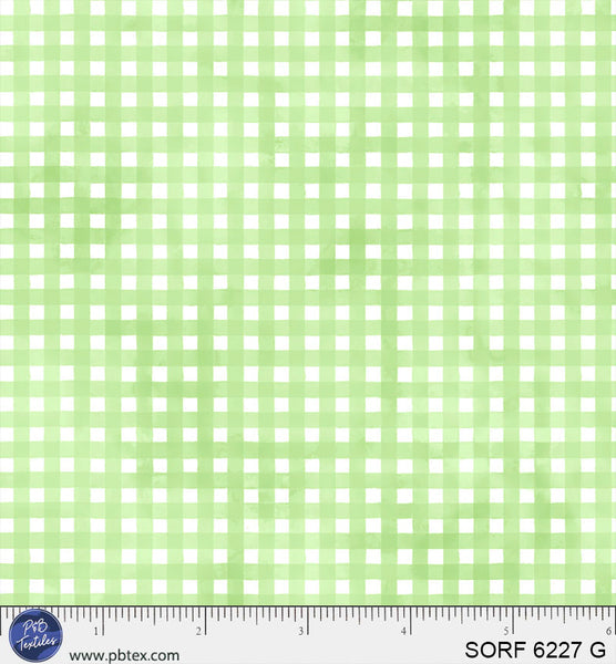 Sorbet Flannel Green Gingham Cotton 44" / 45" Fabric per yard