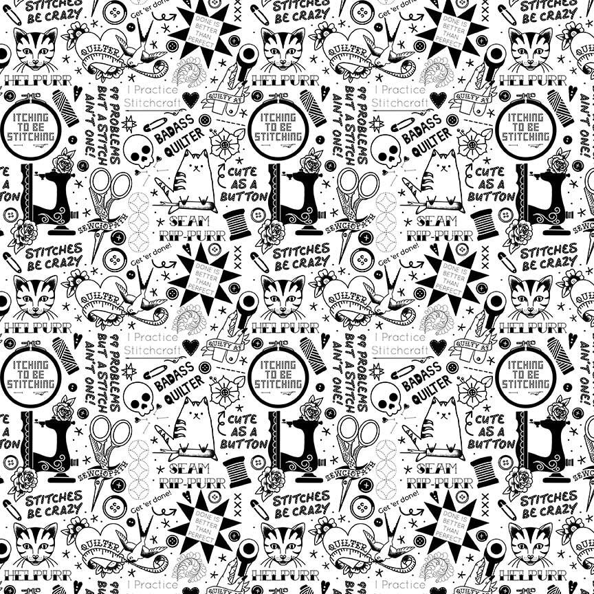 White Pardon Ymy Puns Cotton 44"/45" Fabric Per Yard