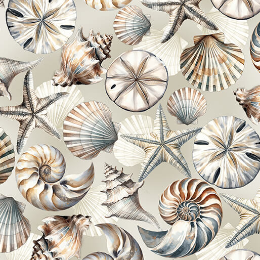 Seashell Serenade Neutral Coastal Cotton Wideback Fabric per yard