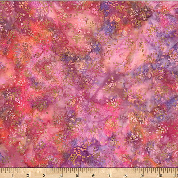 Shrimp Bali Batik Ditsy Leaves Cotton 44"/45" Fabric Per Yard