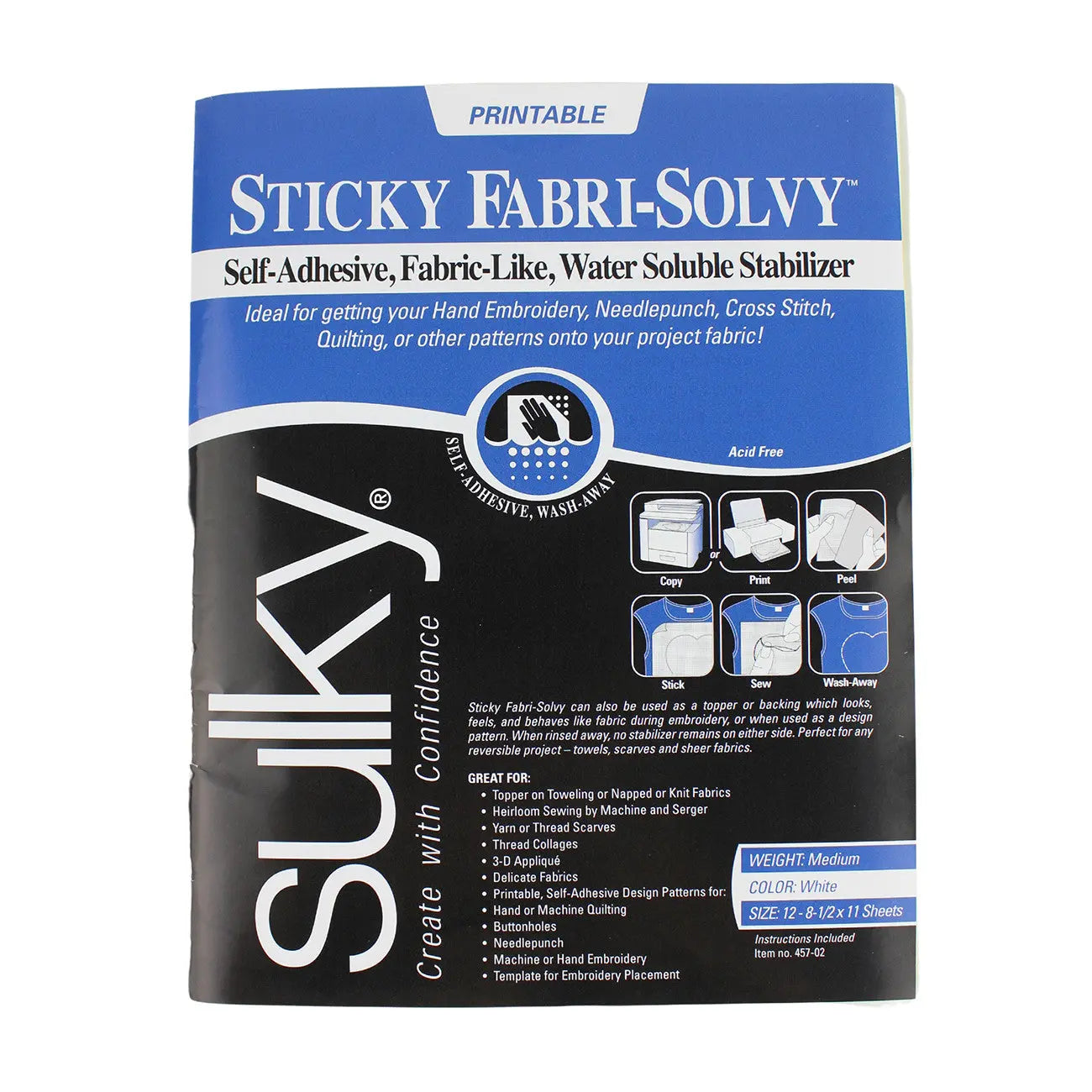 Sticky Fabri Solvy Printable Sheets 12ct  8-1/2in x 11in